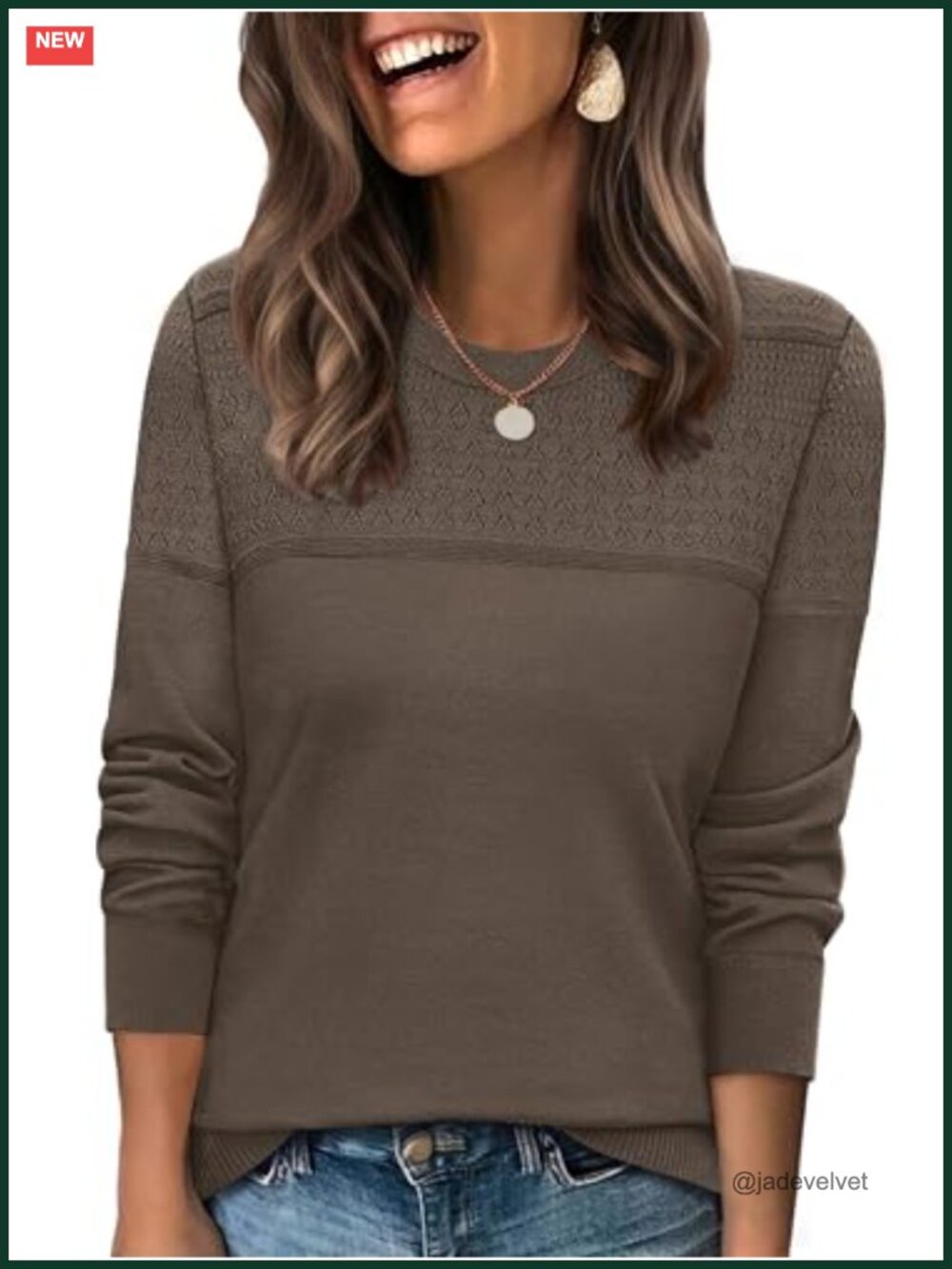 WIHOLL Women's Crewneck Crochet Cable Knit Pullover Sweater Long Sleeve